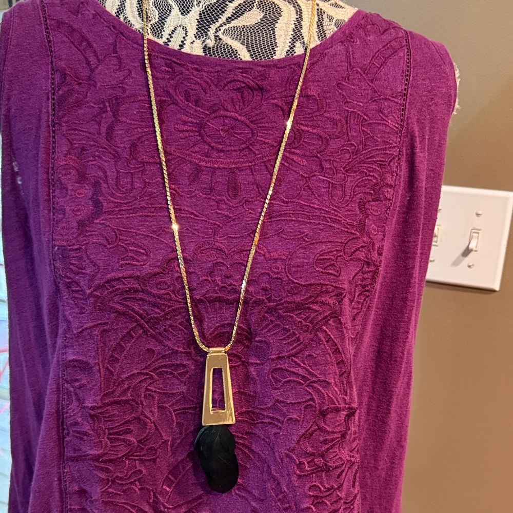 Express Gold Necklace with Black Feather Tassel! Brand New with Tags! 29.00 NWT